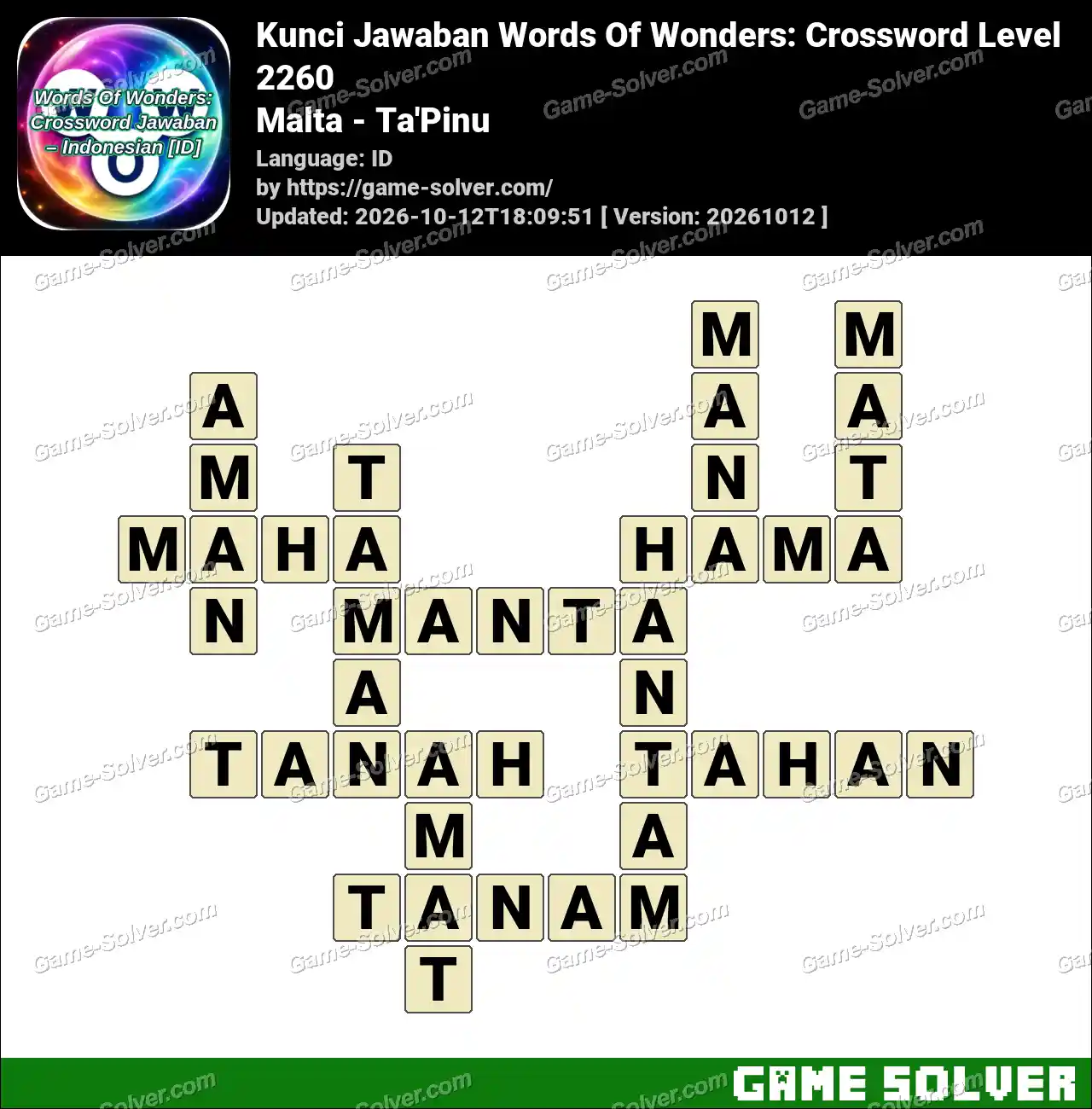 Kunci Jawaban Words Of Wonders: Crossword Level 2260 – Malta – Ta’Pinu